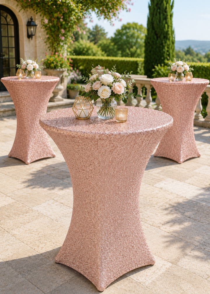 36"x42" Cocktail Sequin Spandex Table Cover - Blush Pink/Rose Gold (1pc)