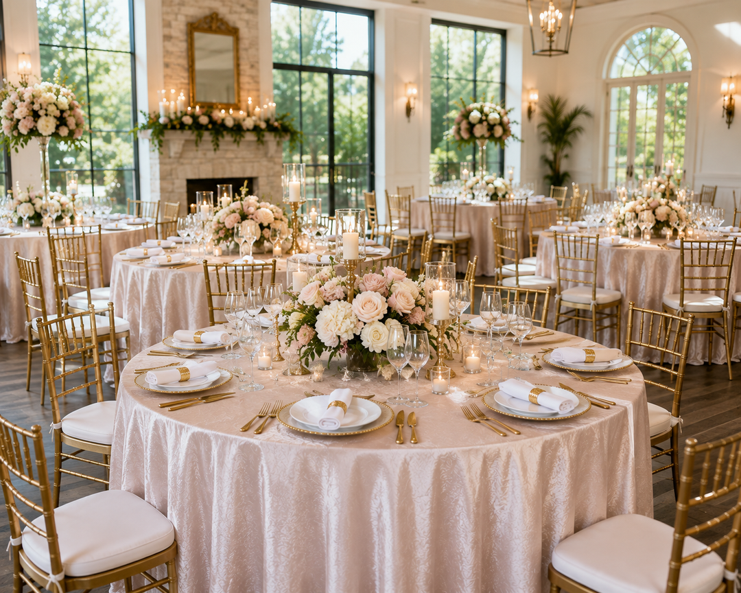 132" Round Crushed Taffeta Tablecloth - Blush Pink/Rose Gold (1pc)