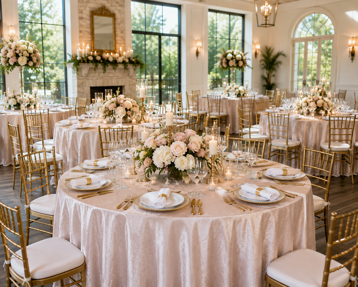 132" Round Crushed Taffeta Tablecloth - Blush Pink/Rose Gold (1pc)