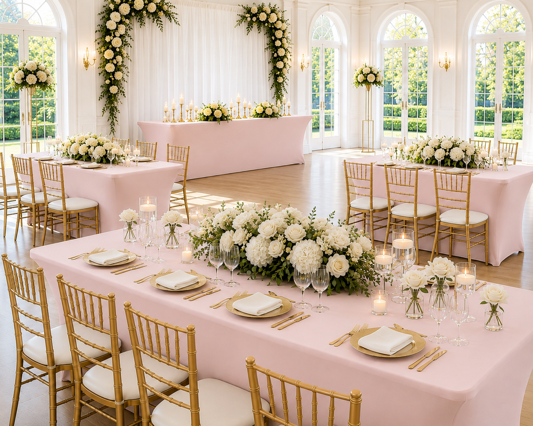 6 Ft Rectangular Spandex Table Cover - Blush Pink/Rose Gold (1pc)