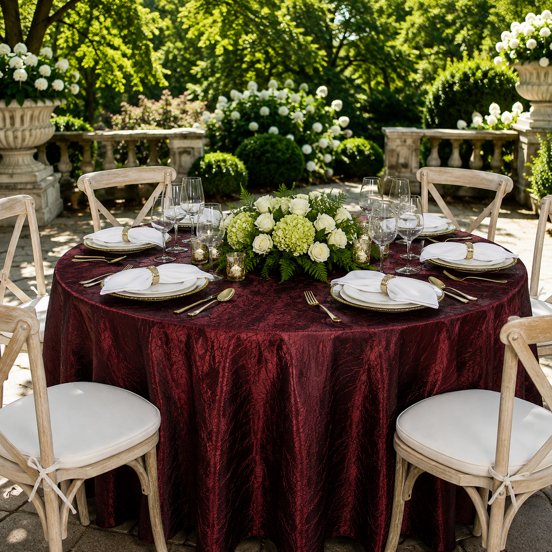 120" Seamless Round Crushed Taffeta Tablecloth - Burgundy (1pc)