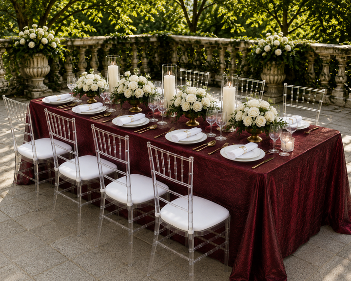 90"x132" Seamless Rectangular Crushed Taffeta Tablecloth - Burgundy (1pc)
