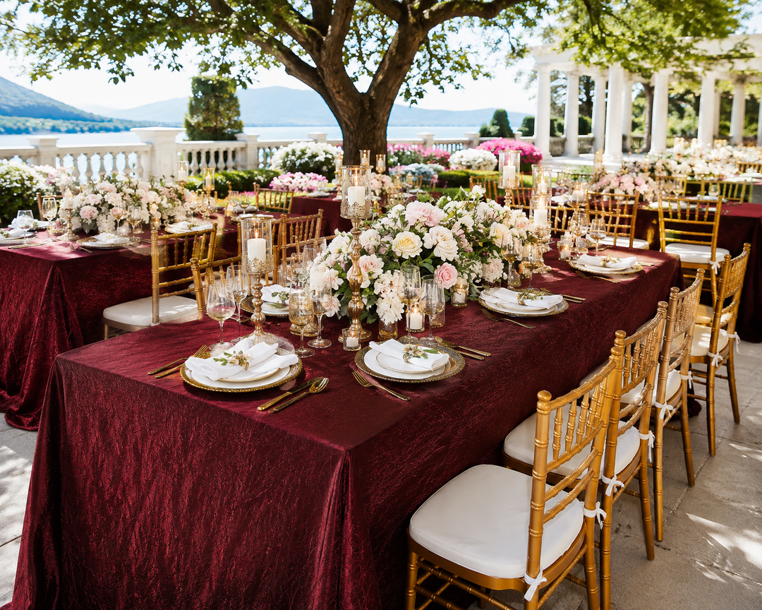 90"x132" Seamless Rectangular Crushed Taffeta Tablecloth - Burgundy (1pc)