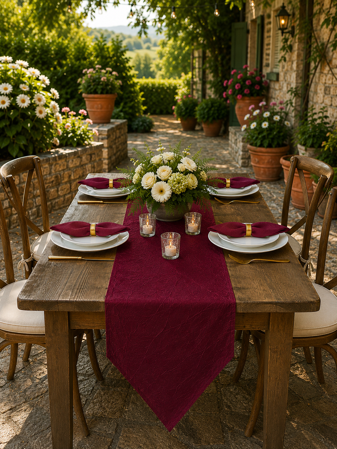 13"x108" Crushed Taffeta Table Runner - Burgundy (1pc)