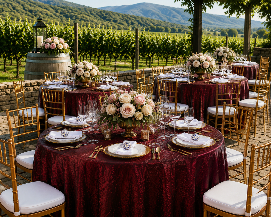120" Seamless Round Crushed Taffeta Tablecloth - Burgundy (1pc)