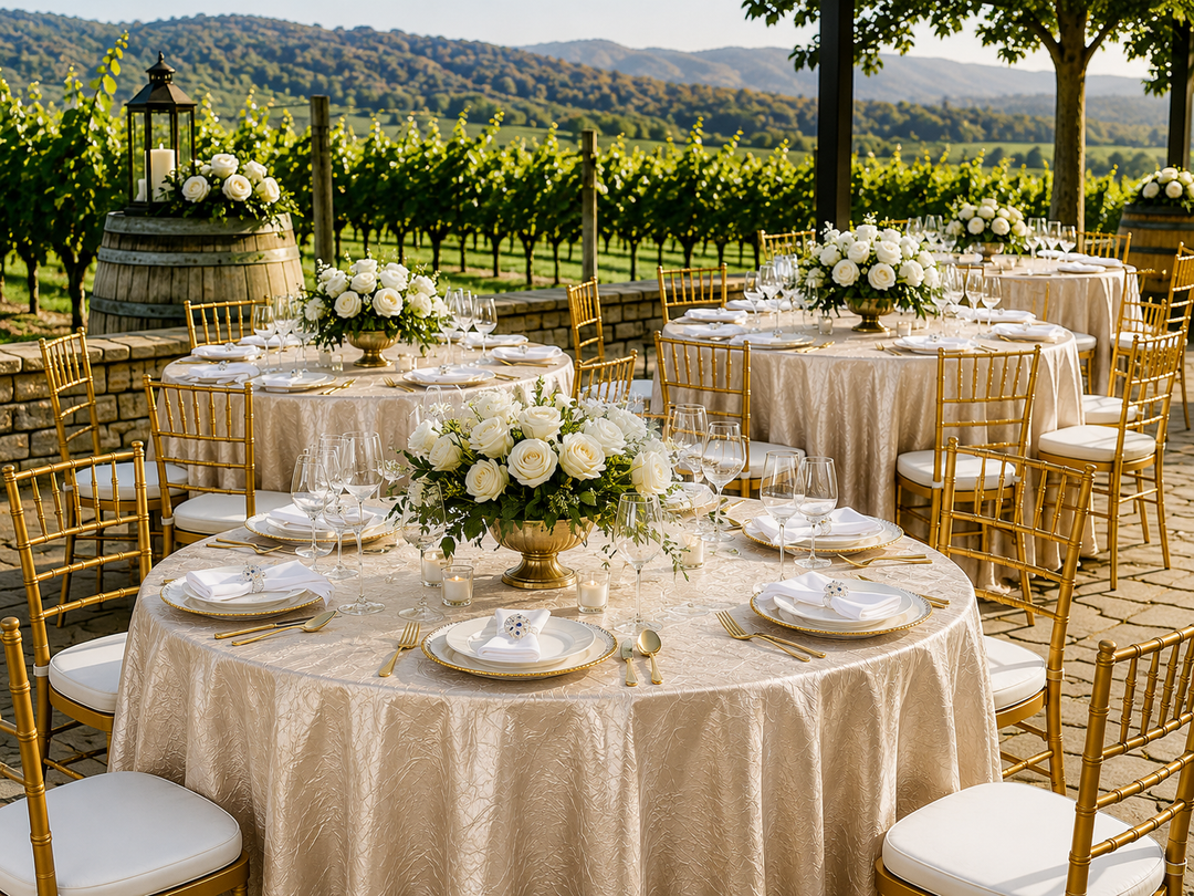 132" Round Crushed Taffeta Tablecloth - Champagne (1pc)
