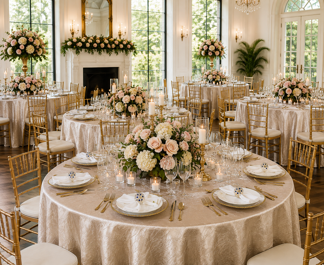 132" Round Crushed Taffeta Tablecloth - Champagne (1pc)