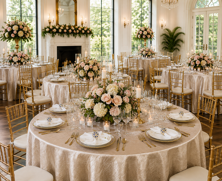 132" Round Crushed Taffeta Tablecloth - Champagne (1pc)