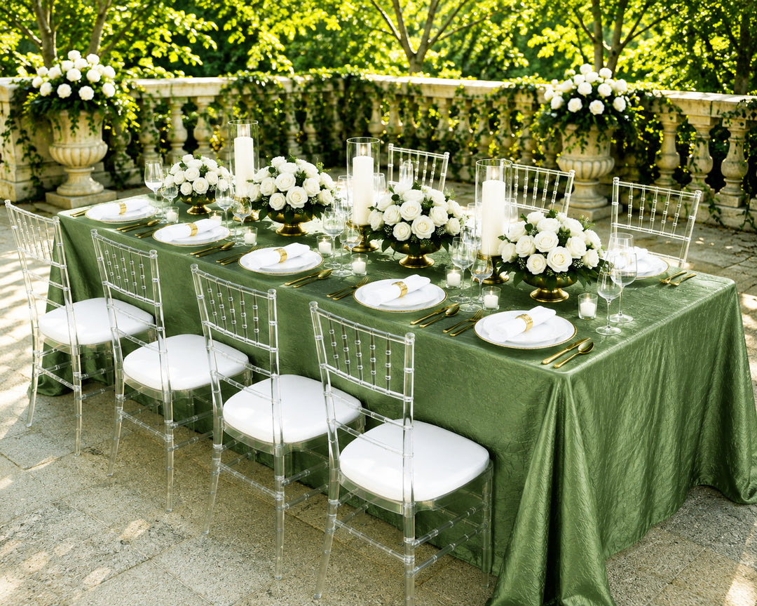 90"x156" Seamless Rectangular Crushed Taffeta Tablecloth - Clover Green (1pc)