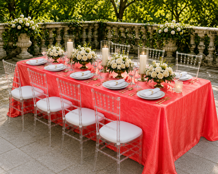 90"x132" Seamless Rectangular Crushed Taffeta Tablecloth - Coral (1pc)