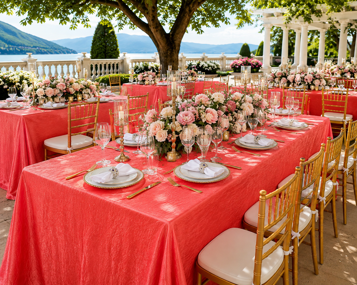 90"x132" Seamless Rectangular Crushed Taffeta Tablecloth - Coral (1pc)