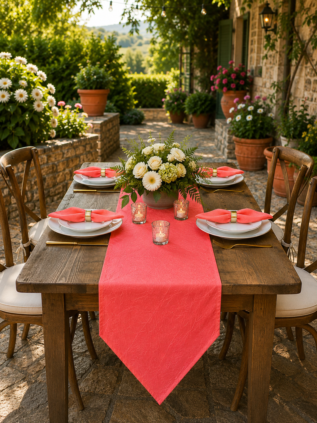 13"x108" Crushed Taffeta Table Runner - Coral (1pc)