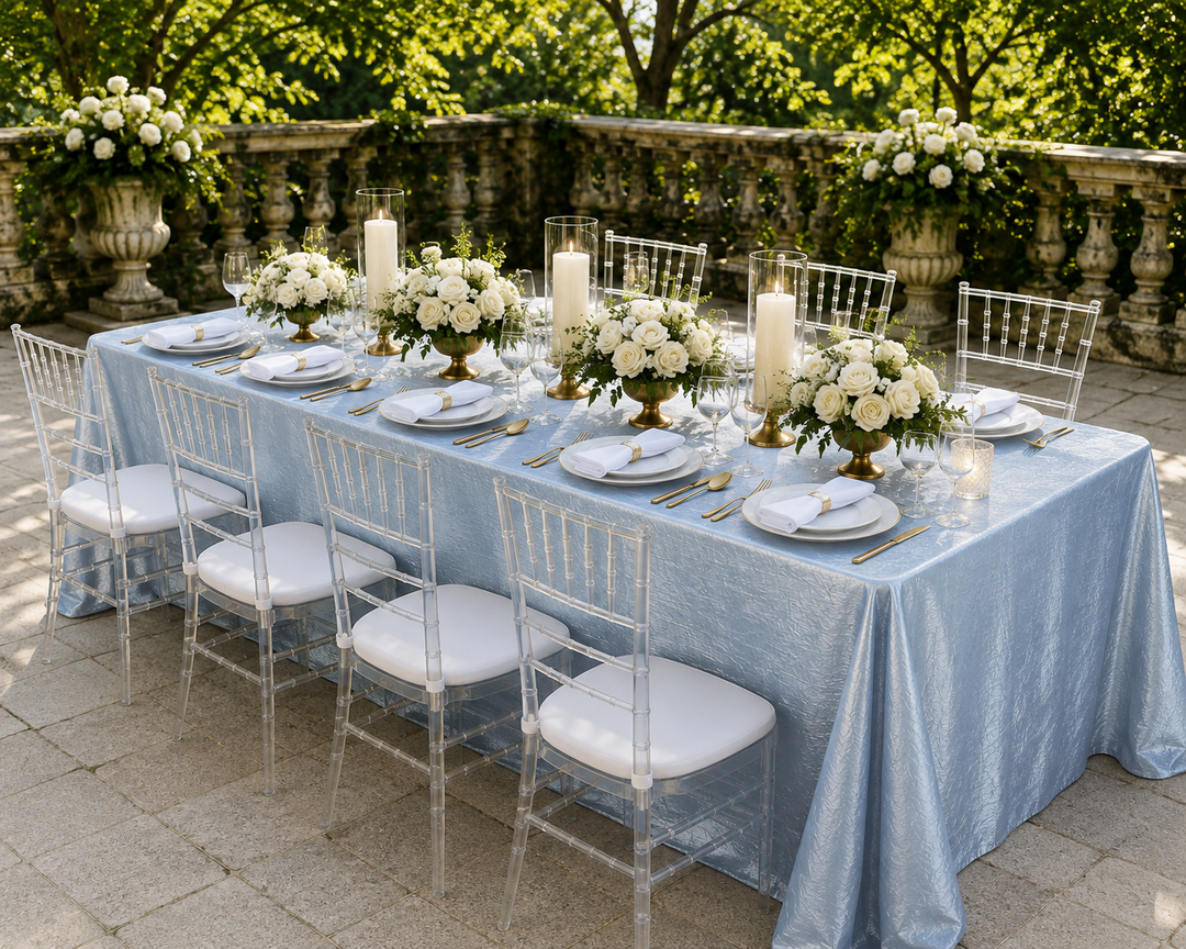 Nappe rectangulaire en taffetas écrasé sans couture, 90 "x 132", bleu poussiéreux (1 pièce)