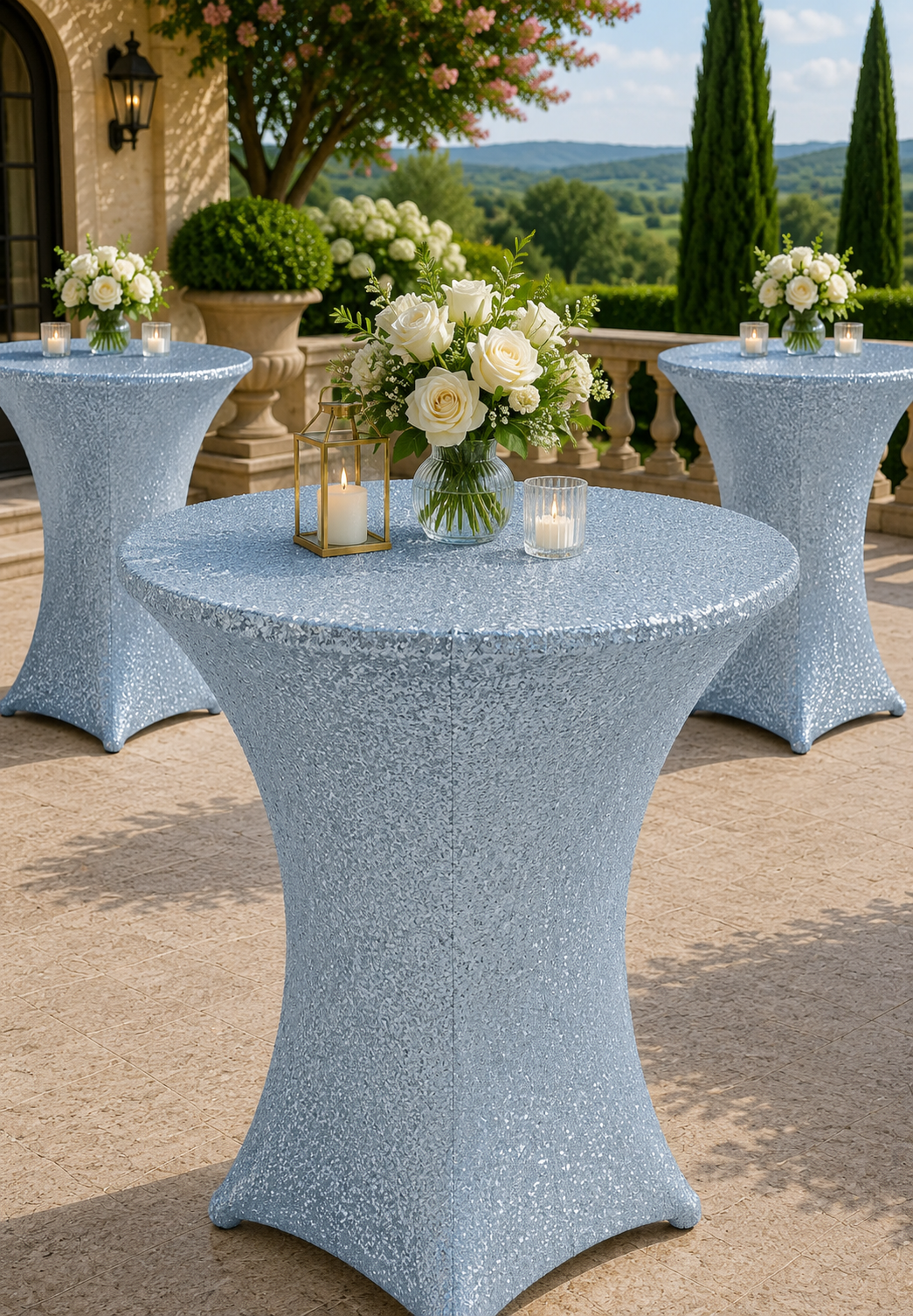 30"x42" Cocktail Sequin Spandex Table Cover - Dusty Blue (1pc)