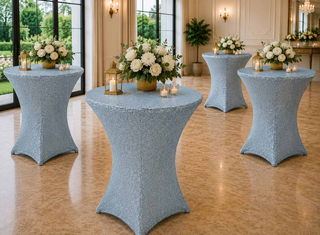 30"x42" Cocktail Sequin Spandex Table Cover - Dusty Blue (1pc)