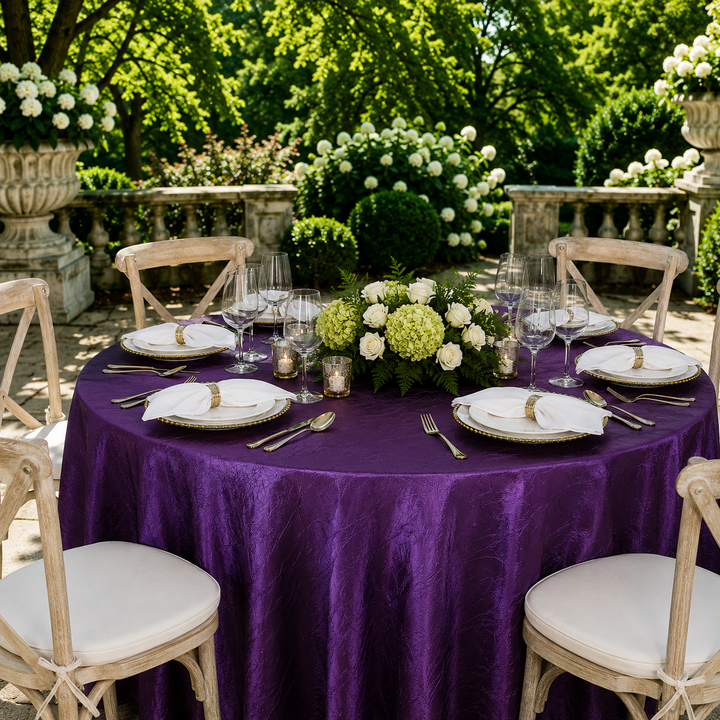 132" Round Crushed Taffeta Tablecloth - Eggplant (1pc)