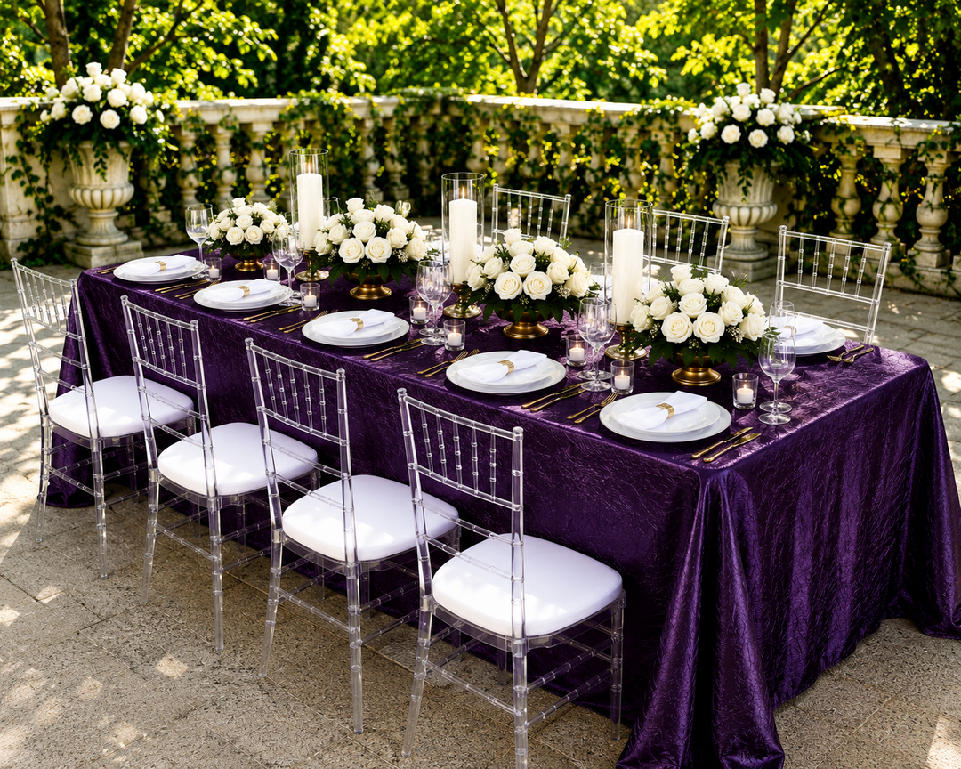 90"x156" Seamless Rectangular Crushed Taffeta Tablecloth - Eggplant (1pc)