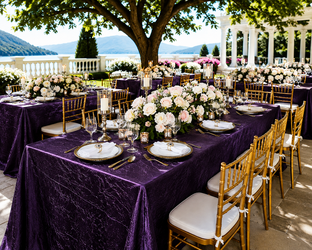 90"x156" Seamless Rectangular Crushed Taffeta Tablecloth - Eggplant (1pc)