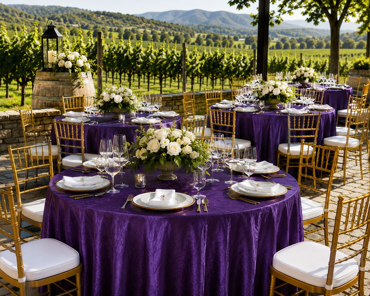 132" Round Crushed Taffeta Tablecloth - Eggplant (1pc)