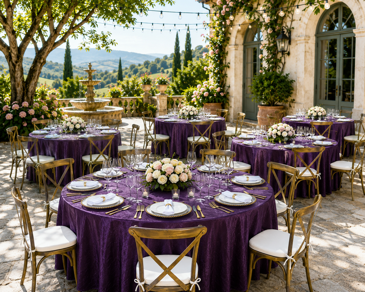 132" Round Crushed Taffeta Tablecloth - Eggplant (1pc)