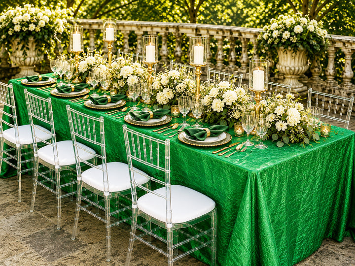 90"x132" Seamless Rectangular Crushed Taffeta Tablecloth - Emerald Green (1pc)