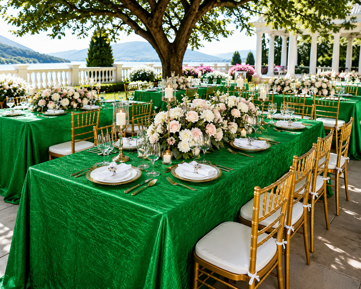 90"x132" Seamless Rectangular Crushed Taffeta Tablecloth - Emerald Green (1pc)