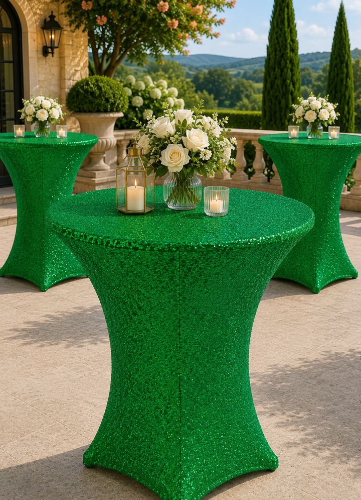 30"x42" Cocktail Sequin Spandex Table Cover - Emerald Green (1pc)