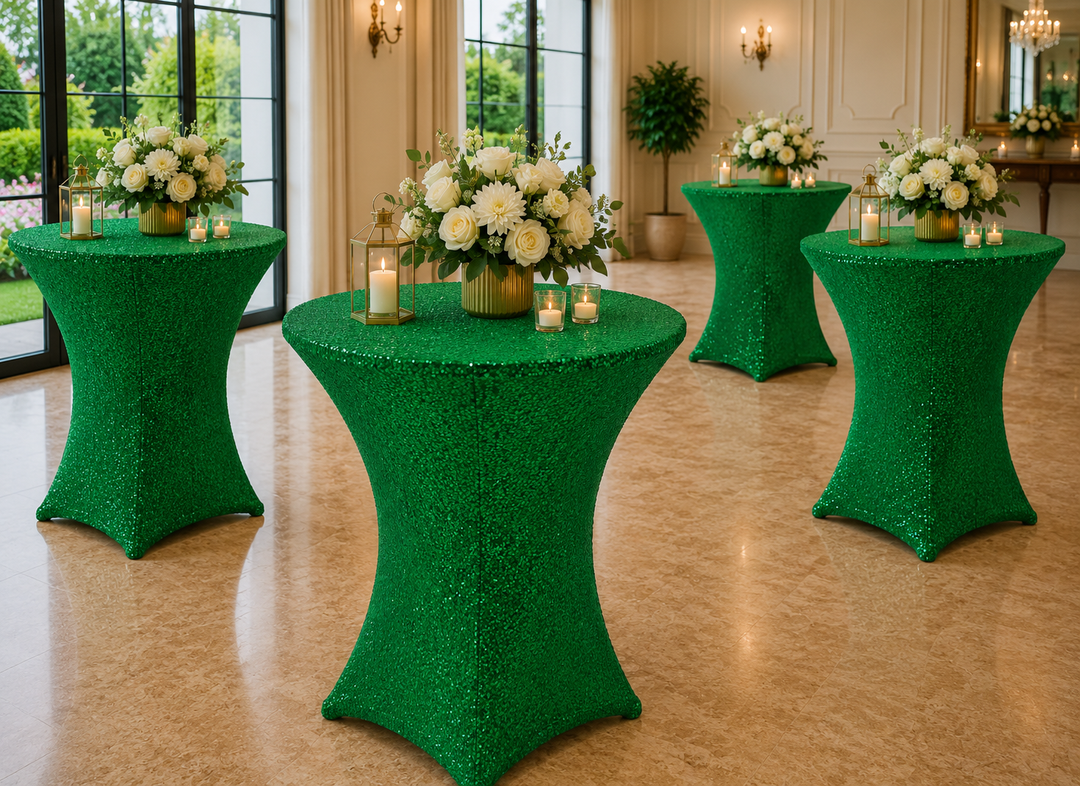 30"x42" Cocktail Sequin Spandex Table Cover - Emerald Green (1pc)