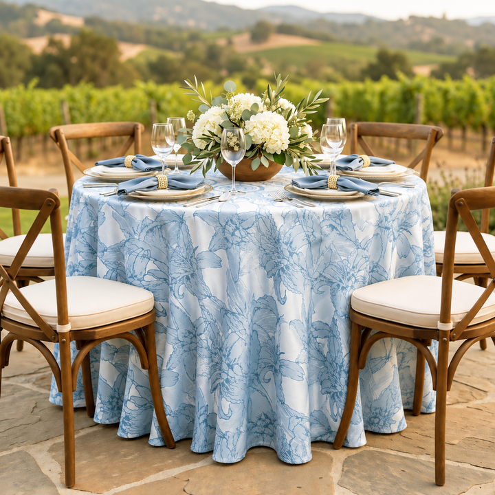 132" Round Floral Reef Jacquard Polyester Tablecloth - Dusty Blue (1pc)