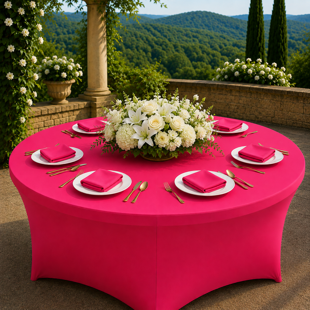 Housse de table ronde en spandex de 6 pi - Fuchsia (1pc)