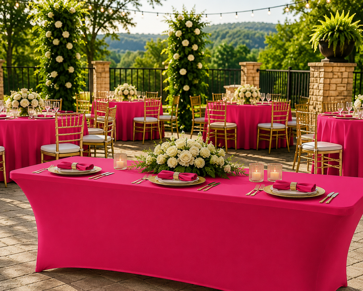 Cubierta de mesa rectangular de spandex (220 GSM) de 8 pies - Fucsia (1 pieza)