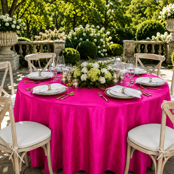 Mantel redondo de tafetán triturado sin costuras de 120" - Fucsia (1 pieza)