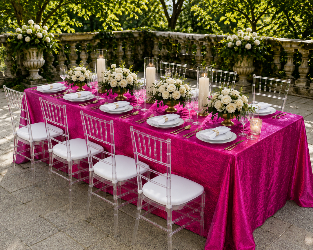 Mantel rectangular de tafetán triturado sin costuras de 90 "x 132" - fucsia (1 pieza)
