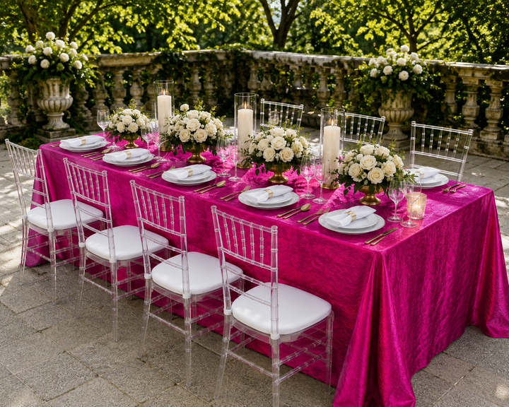 Mantel rectangular de tafetán triturado sin costuras de 90 "x 132" - fucsia (1 pieza)