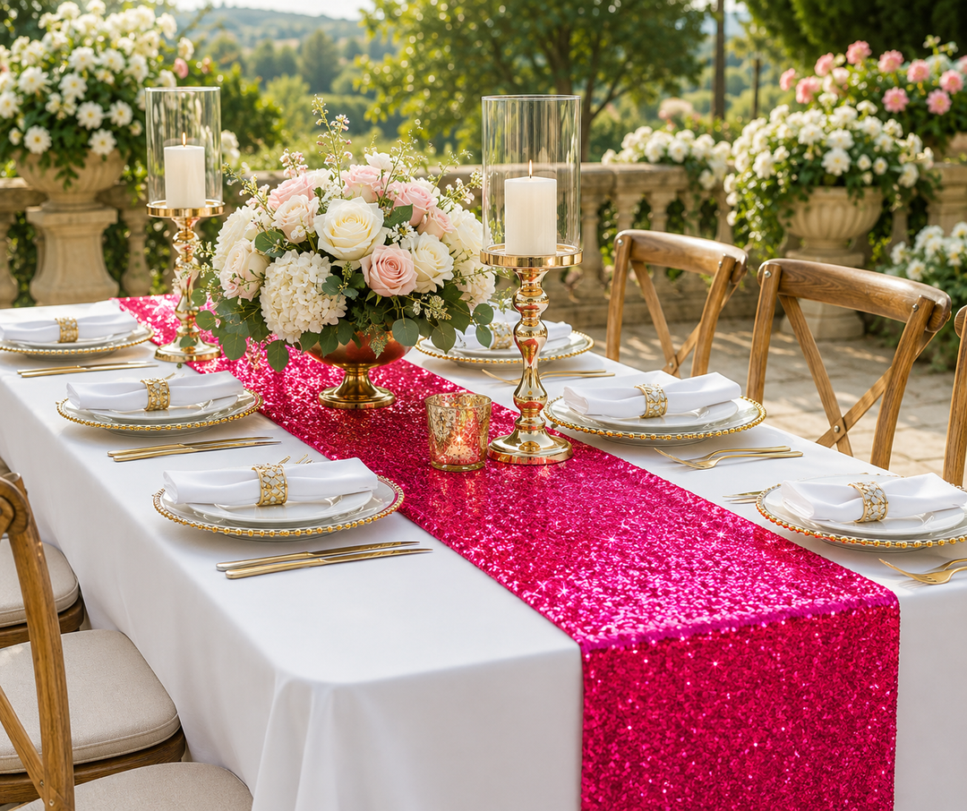 12"x108" Sequin Taffeta Table Runner - Fuchsia (1pc)