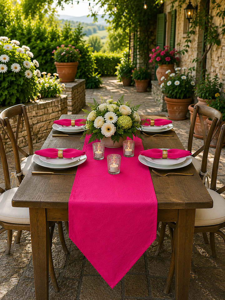 Chemin de table en taffetas écrasé 13"x108" - Fuchsia (1pc)