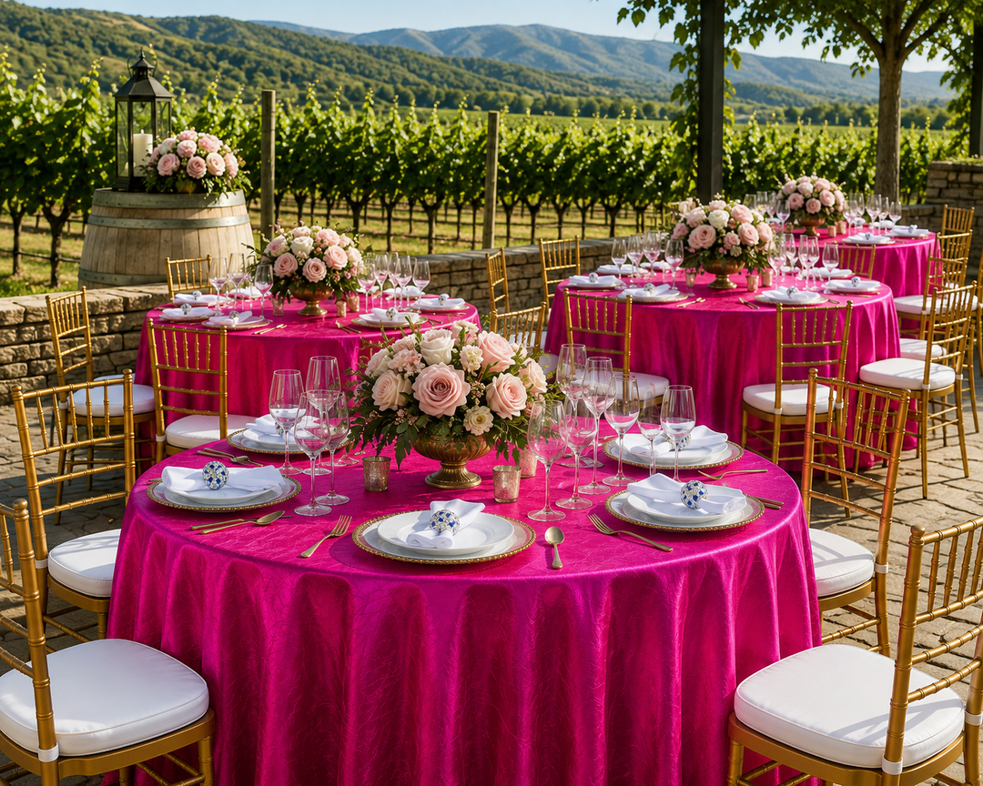 Mantel redondo de tafetán triturado sin costuras de 120" - Fucsia (1 pieza)