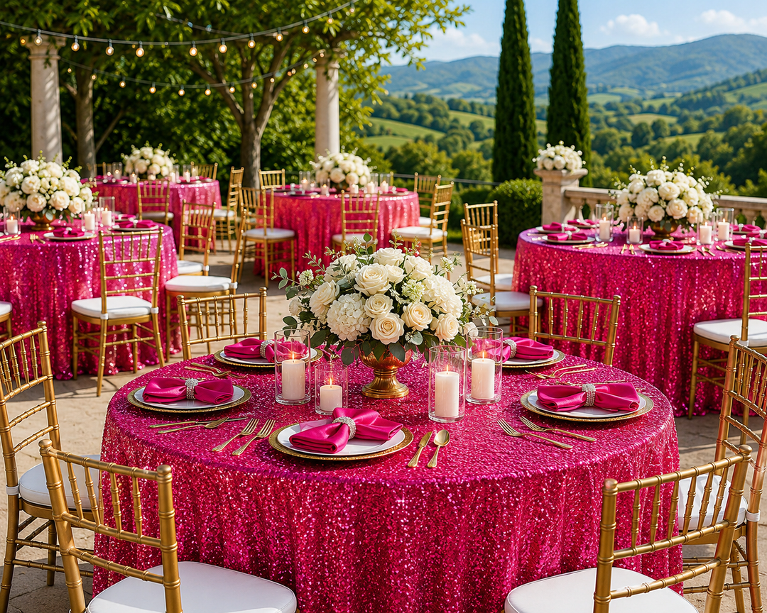 Nappes rondes en taffetas à paillettes de 108 po - Fuchsia (1pc)