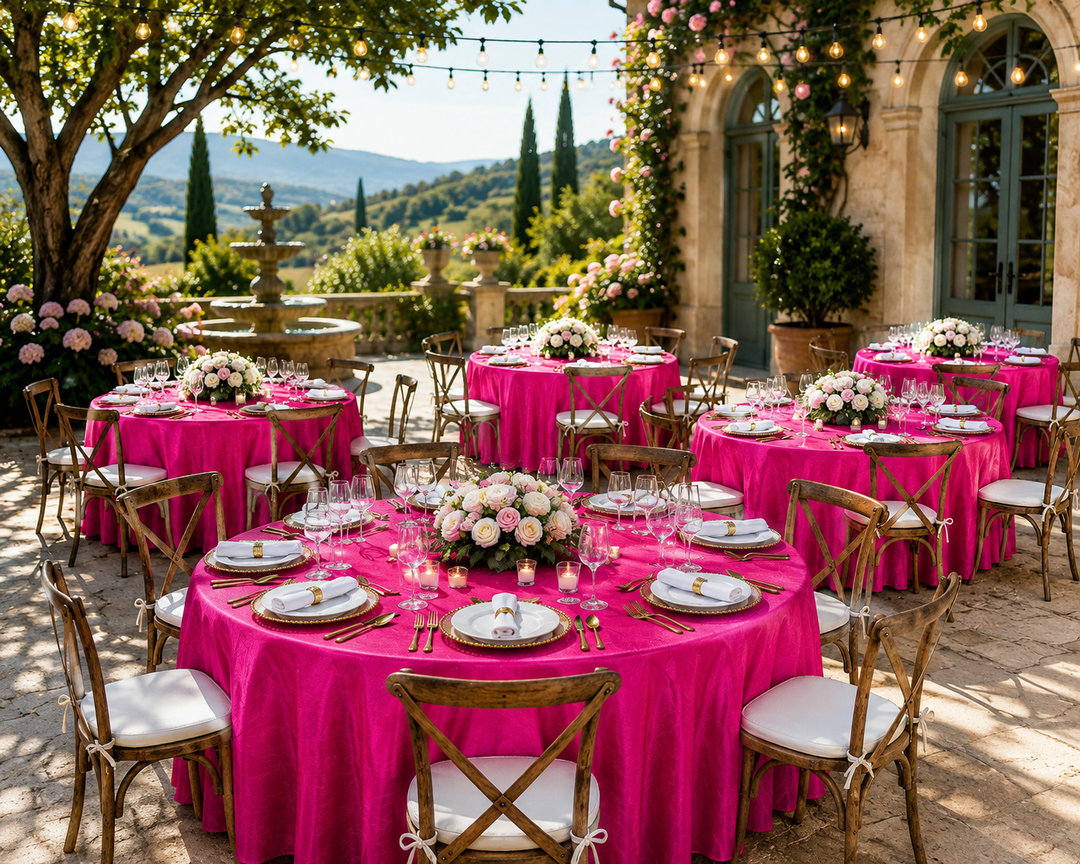 Mantel redondo de tafetán triturado sin costuras de 120" - Fucsia (1 pieza)