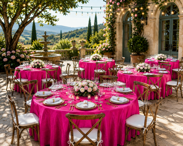 Mantel redondo de tafetán triturado sin costuras de 120" - Fucsia (1 pieza)