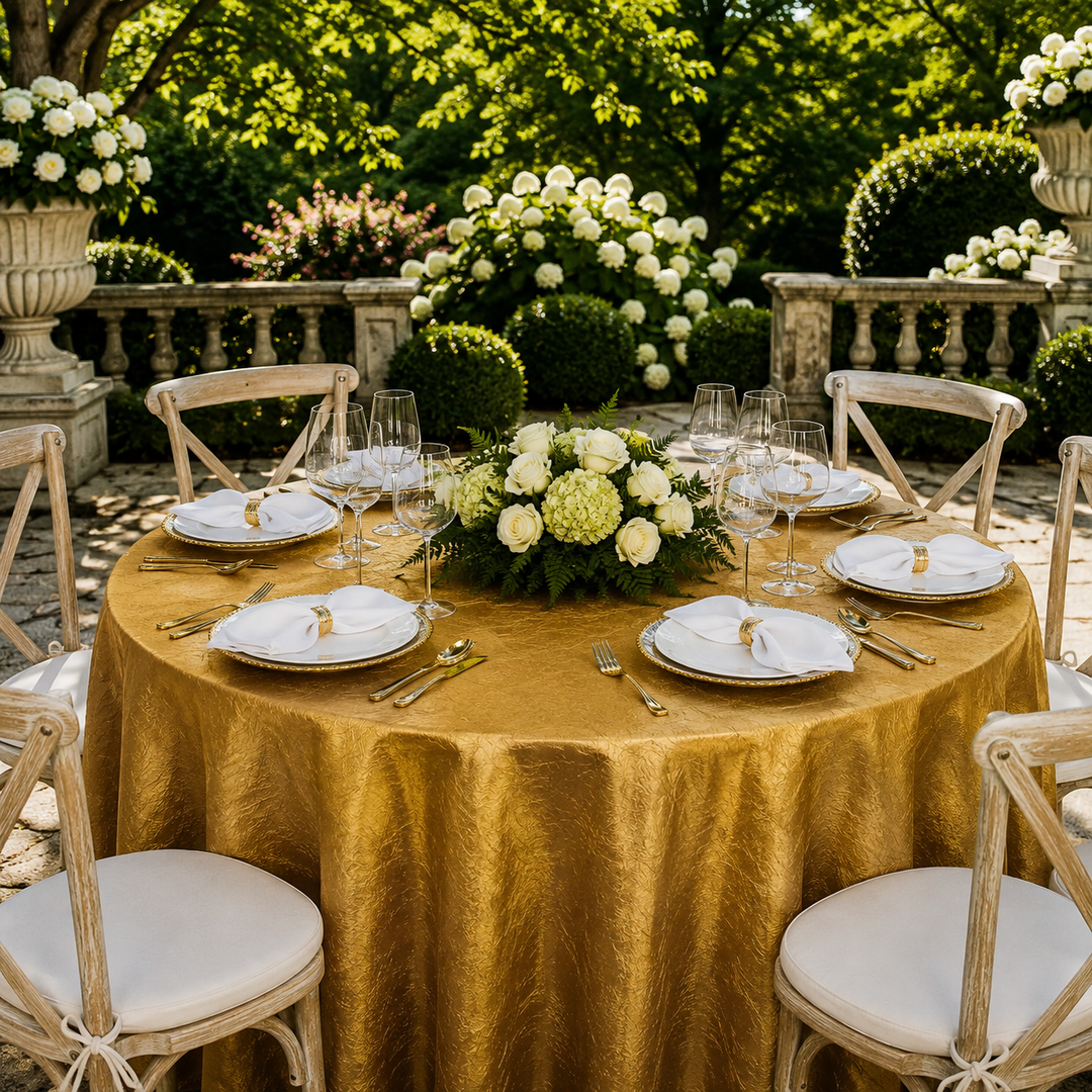 132" Round Crushed Taffeta Tablecloth - Gold (1pc)