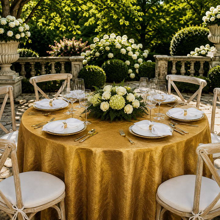 132" Round Crushed Taffeta Tablecloth - Gold (1pc)
