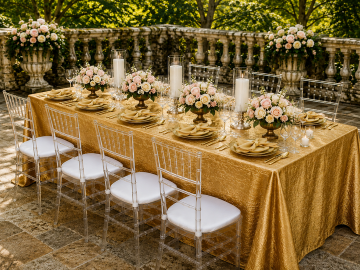 90"x156" Seamless Rectangular Crushed Taffeta Tablecloth - Gold (1pc)