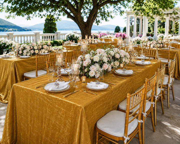 90"x156" Seamless Rectangular Crushed Taffeta Tablecloth - Gold (1pc)