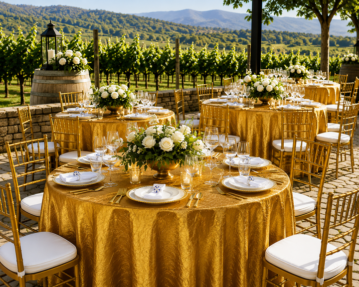 132" Round Crushed Taffeta Tablecloth - Gold (1pc)