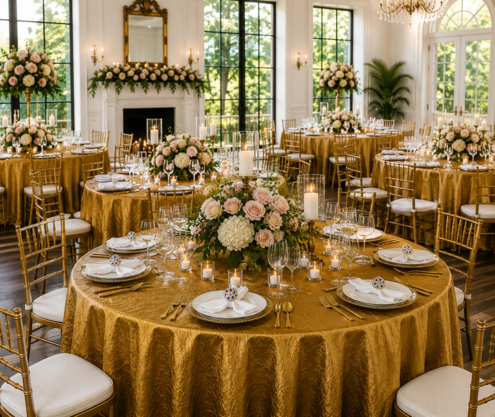 132" Round Crushed Taffeta Tablecloth - Gold (1pc)
