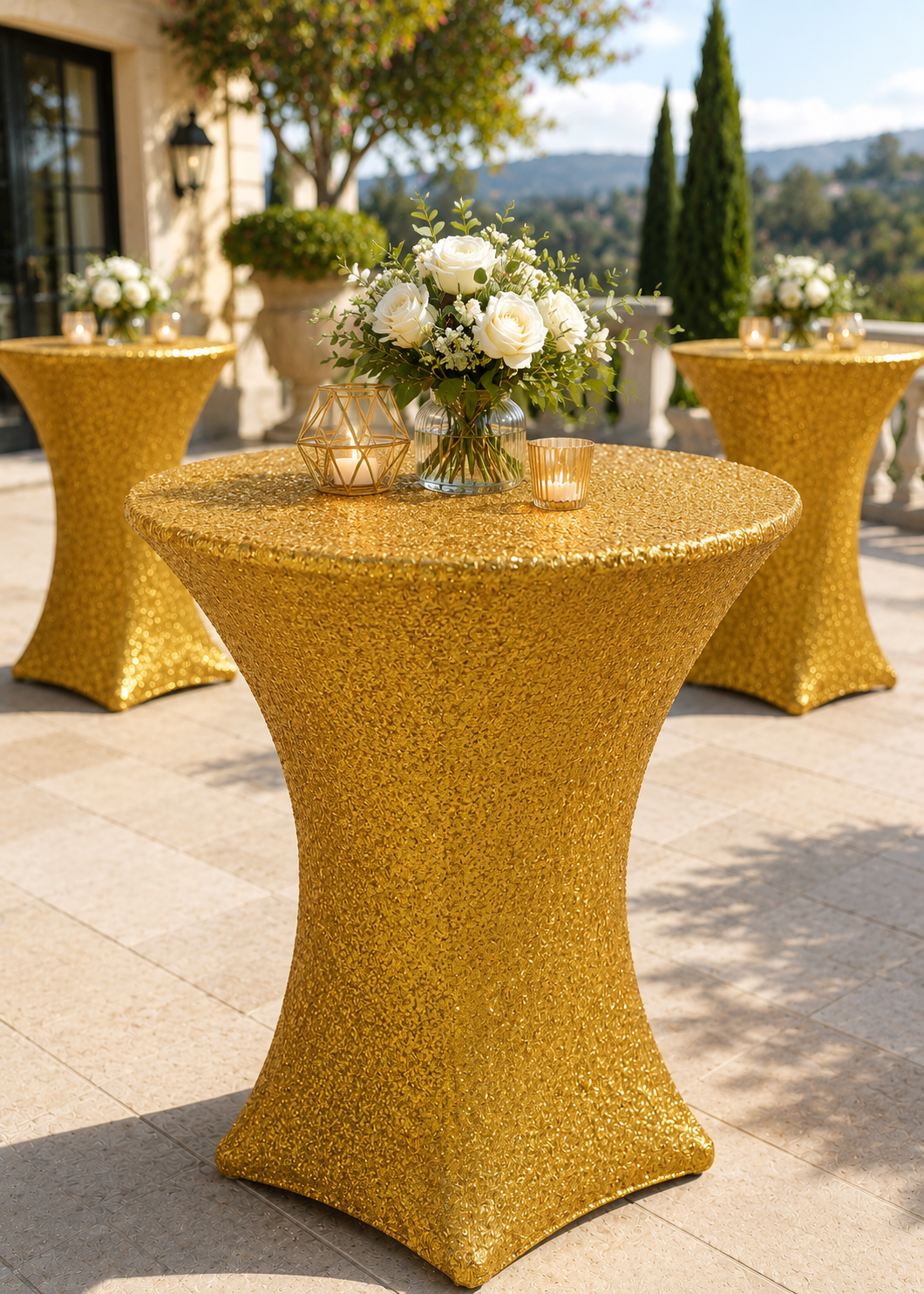 30"x42" Cocktail Sequin Spandex Table Cover - Gold (1pc)
