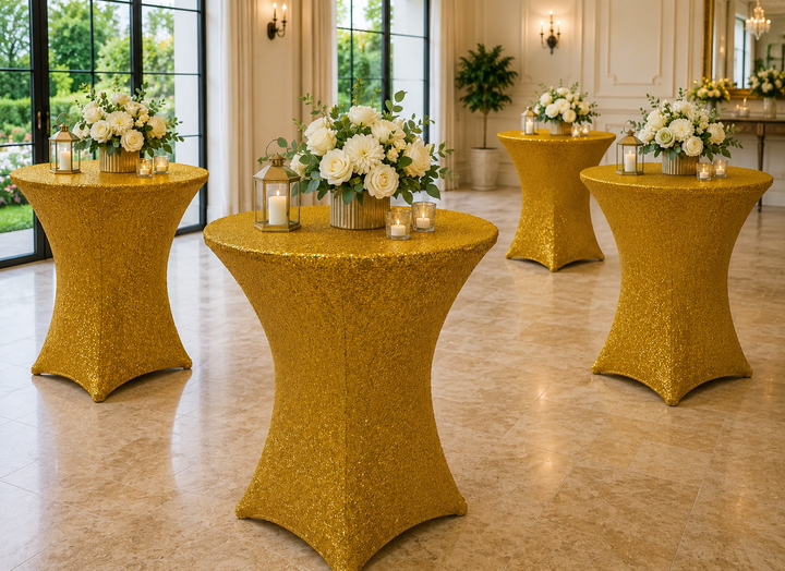30"x42" Cocktail Sequin Spandex Table Cover - Gold (1pc)