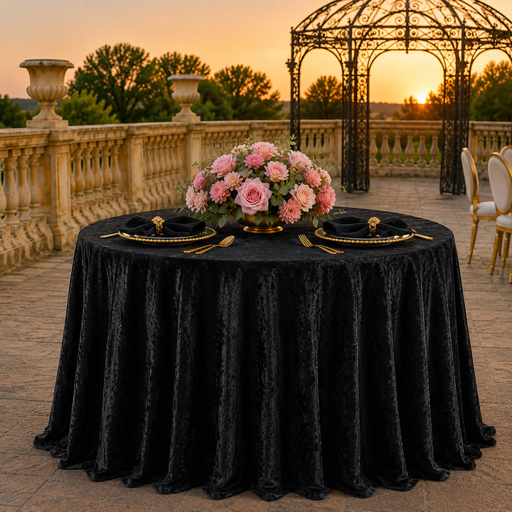 120" Round Ice Crushed Velvet (200 GSM) Tablecloth - Black (1pc)