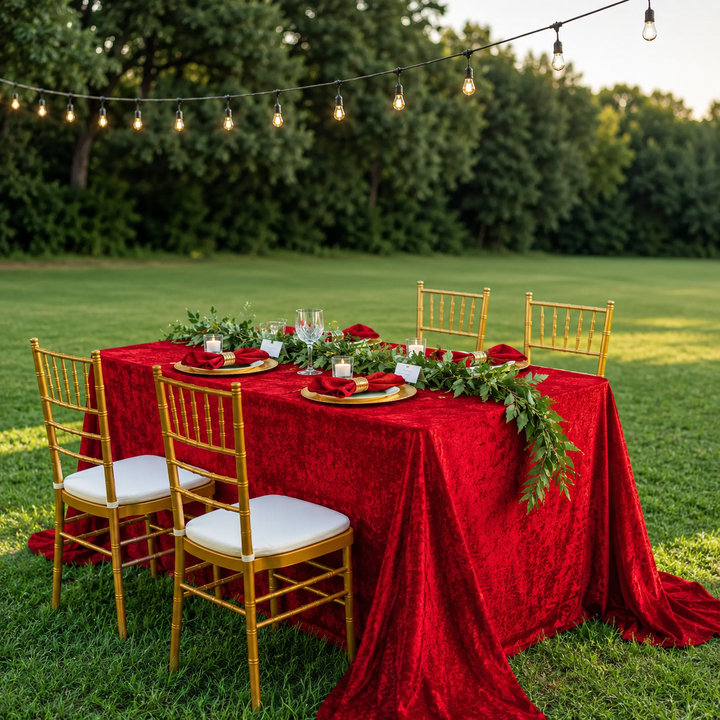 90"x132" Seamless Rectangular Ice Crushed Velvet (200 GSM) Tablecloth - Red (1pc)